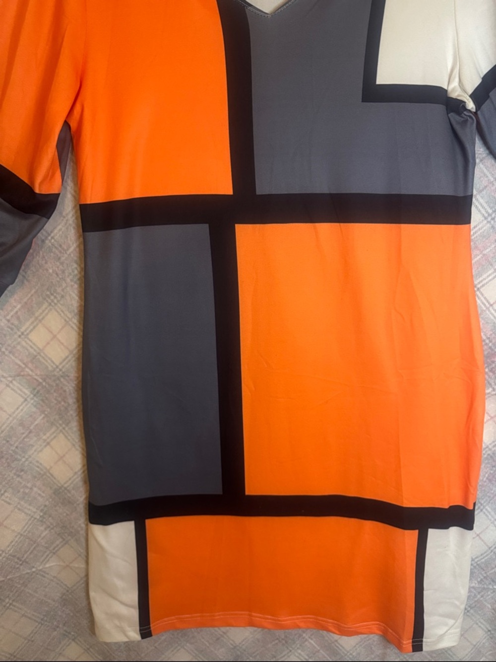 Noracora Colorblock V-Neck Midi Dress in Orange, Gray & White - Picture 3 of 5